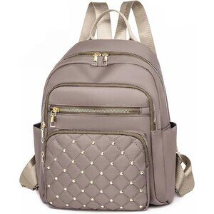 Mini Nylon Backpack for Women Lightweight Travel Purse Khaki Small Trendy Bag